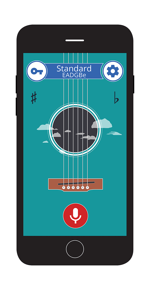 A mockup showing the first UI variation, without an established scale present that would tell users if the guitar is in fact in-tune